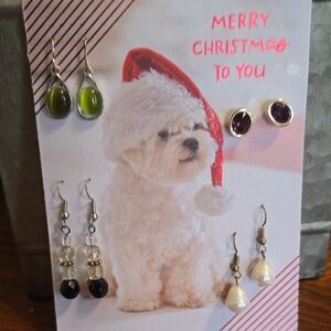 Festive Earring Set with Green and Purple Accents